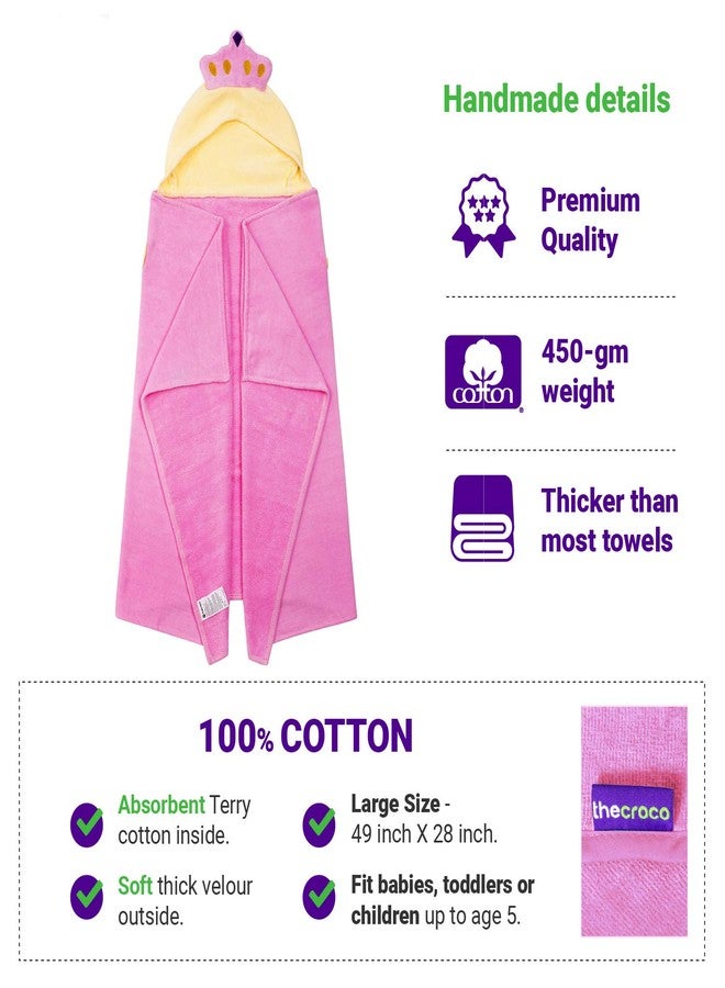 ذا كروكو مناشف ذا كروكو الفاخرة للأطفال بغطاء رأس | فائقة النعومة وكبيرة الحجم (28 × 49 بوصة) | منشفة حمام قطنية 100% للأطفال بغطاء رأس | مناشف شاطئ ومسبح للأولاد والبنات من عمر 1 إلى 8 سنوات (لون وردي فاتح) - Image 3